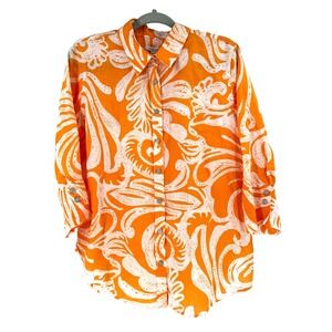 Chicos No Iron 100% Linen Button Down Tunic Shirt Size 10 Mango 3/4 Sleeves NEW